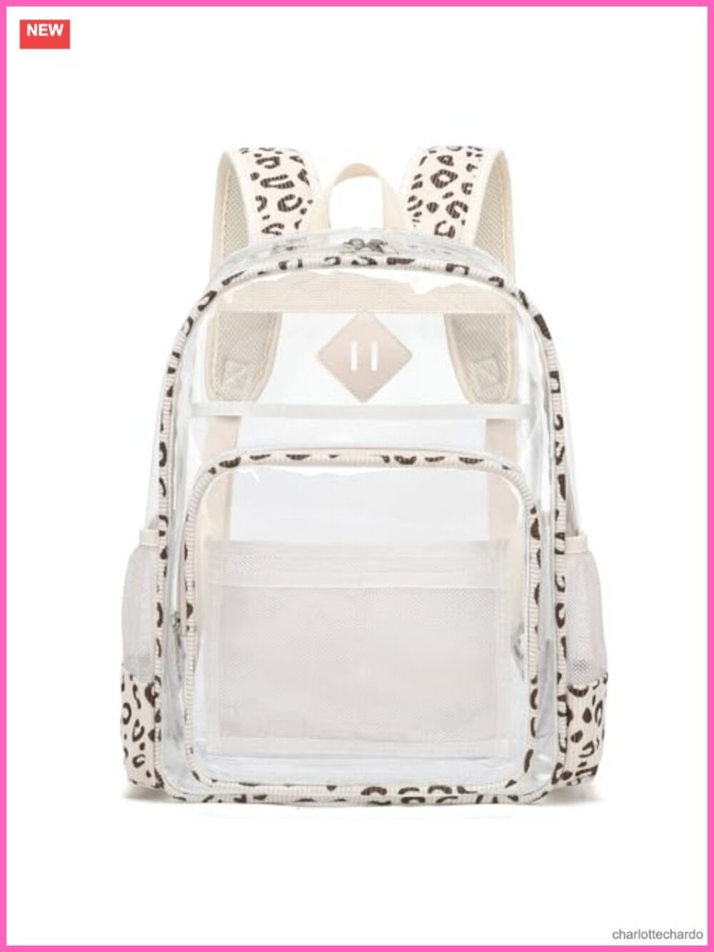 Clear Backpack Heavy Duty Transparent PVC School Bookbag Corduroy Leopard